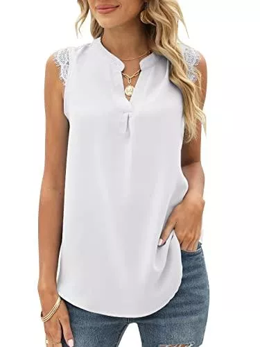 FCSONU Ärmellose Blusen FCSONU Damen V Ausschnitt Tank Top Spitze Ärmellose Oberteile Sommer T Shirt Hemd Casual Tunika Bluse