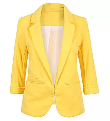 JIER-Ms. Blazer JIER Damen 3/4 Ärmel Blazer Elegant Cardigan Dünn Bolero Business Jacke Slim Fit Trenchcoat Anzugjacke Tailliert Kurzblazer Mantel Oberteil