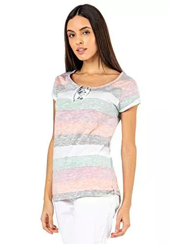Sublevel T-Shirts Sublevel Damen T-Shirt mit Kordel-Schnürung Gestreift