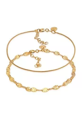 Elli Schmuck Elli PREMIUM Armband Schlangen Rund Plättchen Kette 2er Set 925 Silber