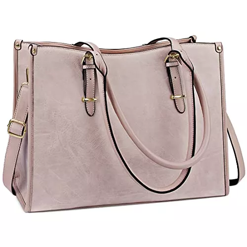 NUBILY Taschen & Rucksäcke NUBILY Handtasche Damen Shopper Damen Groß Umhängetasche Laptoptasche 15.6 Zoll PU Leder Aktentasche Frauen Gross Arbeit Schule Business Tasche (Rosa)