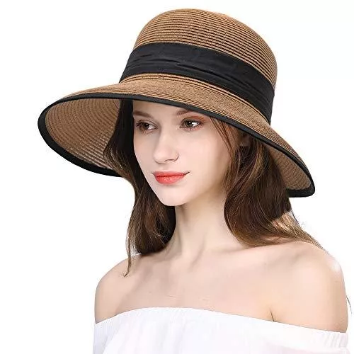 Jeff &amp; Aimy Hüte & Mützen Jeff &amp; Aimy Damen Sonnenhut Strohhut Sommerhut Faltbarer Strandhut mit Schleife