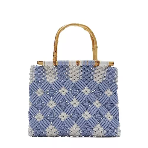 SYT-MD Taschen & Rucksäcke SYT-MD Strohtaschen, Baumwollseil gewebt Tasche Frauen Tasche Bambus Griff Handtasche Einkaufstasche Reise Strand Umhängetasche korbtasche