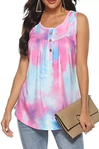 Bequemer Laden Kurzarmblusen Bequemer Laden Damen Sommer Casual Tank Top Ärmellose T Shirt Knopfleiste Bluse Lose Oberteile Tunika Shirt Top mit Plissee