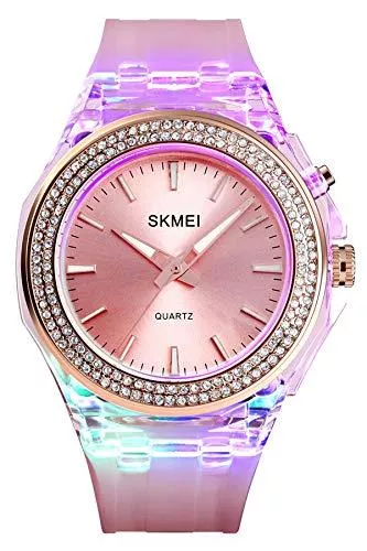 SKMEI Uhren Uhr Damen Schwarz Cool Sportuhr Armbanduhr Frauen Analog LED Quarzuhr Einfach Klassisch Elegant 5 ATM Wasserdicht Casual Mode Schmuck Lila Rosa Blau Weiß Schwarz Diamant Uhr Mädchen