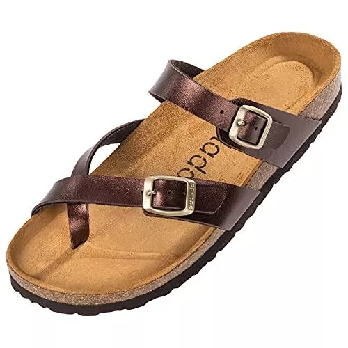 Palado Sandalen & Slides Palado® Damen Sandale CRES | Made in EU | Pantoletten in vielen sommerlichen Farben | Riemchen Sandaletten mit Natur Kork-Fussbett | Frauen Hausschuhe mit Leder-Laufsohle