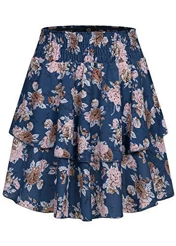 Styleboom Fashion Röcke Styleboom Fashion Damen Mini Stufenrock 2-lagig Blumen Muster