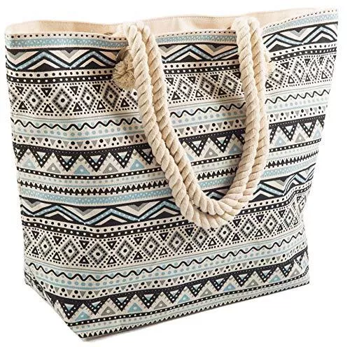AIREE FAIREE Taschen & Rucksäcke AIREE FAIREE Strandtasche Damen 47 x 35 x 15cms Large Sommer Leinentragetaschen Seil Aztec Muster Griff