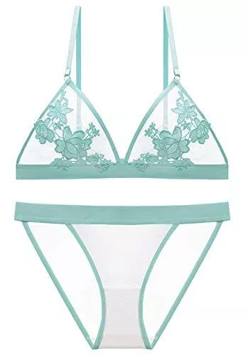 SHEKINI Unterwäsche & Dessous SHEKINI BH Set,Damen Ohne Bügel BH Set Spitze BH und Slip Triangle Bralette Panty Lingerie Unterwäsche Dessous Set mit Hakenverschluss und Verstellbare Träger