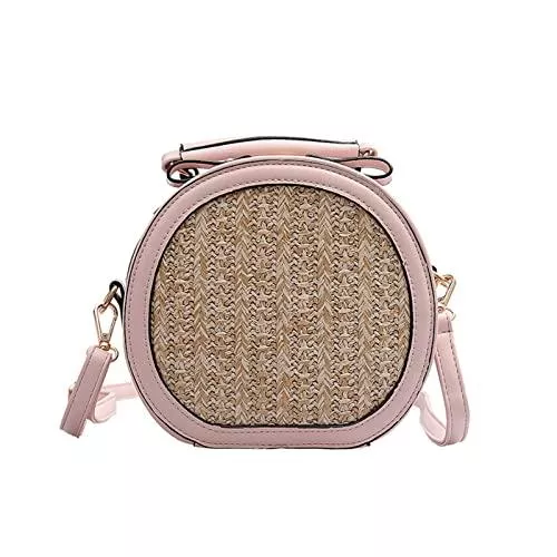 YFZCLYZAXET Taschen & Rucksäcke YFZCLYZAXET Strohtaschen Strandtasche Frauen Patchwork Schulter Umhängetasche Mode Stroh Gewebt Pu Handtaschen Umhängetasche Outdoor-Reisen