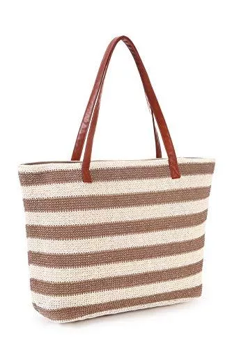 Genovega Taschen & Rucksäcke Strandtaschen Große XXL Familie mit Reißverschluss - Geflochten Strohtasche Shopper Schultertasche Einkaufstasche Bast, Wasserdicht Tasche für Strand, Beach Bag Badetasche Damen Herren