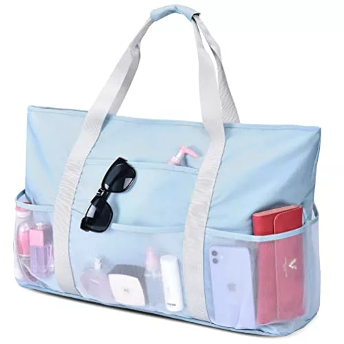 Atarni Taschen & Rucksäcke Strandtasche Damen Wasserdicht Netz Umhängetasche- Groß Sommer Badetasche mit Reissverschluss Faltbar Einkaufstasche Beutel Casual Handtasch Familie Shopper Tasch Frau für Strand Urlaub Reise Picknick