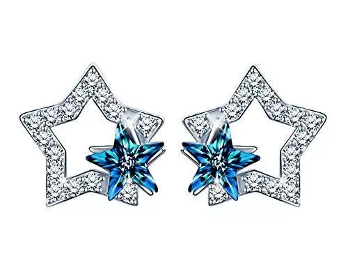 Unendlich U Schmuck Unendlich U Elegant Sterne Sterchen Ohrstecker 925 Sterling Silber Zirkonia Blau Kristall Damen Ohrringe Ohrschmuck, Silber