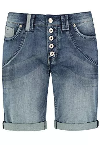 Eight2Nine Shorts Eight2Nine Hot Pant Damen Bermuda Capri Short tiefer Bund Aufschlag und Flechtgürtel Soft Washed