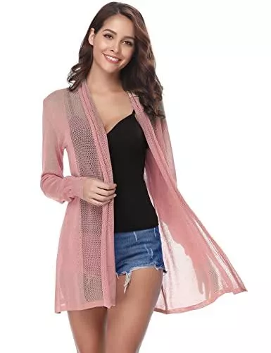 Gyabnw Strickjacken Gyabnw Bolero Damen Cardigan Lange Leichte Open Front Sommerjacke Langarm Jacke Outwear Strickjacke Shawl Strandkleid Cover up Bikini Beachwear Bolerojäckchen S-XXL