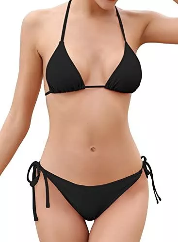SHEKINI Bademode SHEKINI Bikini Damen Set Sexy Klassischer Triangel Rückenfrei Bikinioberteil Verstellbare Zweiteiliger Badeanzug Niedrige Taille Ruched Bikinihose für Frauen