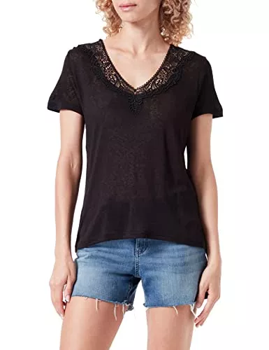 ONLY T-Shirts ONLY Female T-Shirt Spitzenverziertes Stoffmix