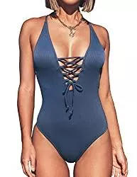 CUPSHE Bademode CUPSHE Damen Badeanzug mit Schnürung Plunge Einteiler Gerippte Einteilige Bademode Swimsuit