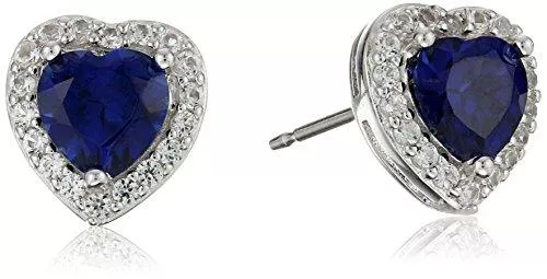Amazon Collection Schmuck Sterling Silver Birthstone and Created White Sapphire Halo Heart Stud Earrings