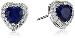 Amazon Collection Schmuck Sterling Silver Birthstone and Created White Sapphire Halo Heart Stud Earrings
