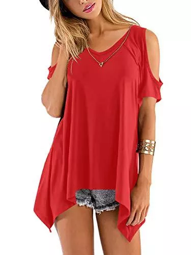 Beluring Kurzarmblusen Beluring Oberteil Damen T Shirt Kurzarm V Ausschnitte T-Shirt Off Shoulder Tops Bluse,S-2XL