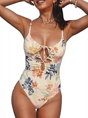 CUPSHE Bademode CUPSHE Badeanzug für Frauen, einteiliger Badeanzug, aushöhlen, Spaghettiträger, zum Binden, Rundhalsausschnitt, frech