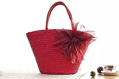 YFZCLYZAXET Taschen & Rucksäcke YFZCLYZAXET Strohtaschen Strandtasche Strandtaschen Frauen Stroh Handtaschen Bunte Große Kapazität Großer Reißverschluss Freizeittaschen Für Damen Reisen