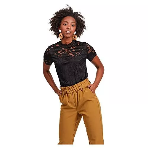 Vila Kurzarmblusen VILA CLOTHES Damen Top VISTASIA S/S LACE NOOS