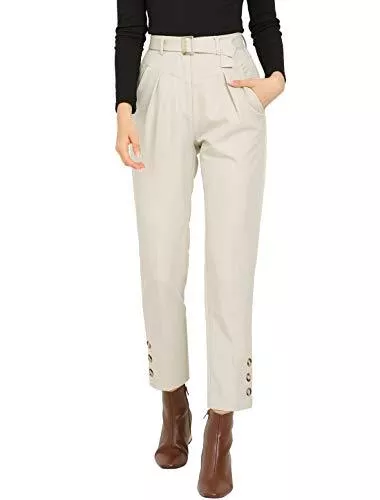 Allegra K Hosen Allegra K Damen High Waist Reißverschluss Knopfdekor Chinohose Hose