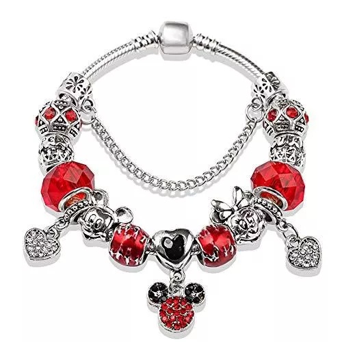 Comet Schmuck Comet Roter Kristall Armband-Dame-Saphir-Kristall-Perlenarmband Art Und Weise Mickey Mouse-AnhäNger DIY Antike Silberne Einfache Armband-ZusäTze 2 Styles