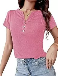 Terecey T-Shirts Terecey Damen T-Shirt Kurzarm V-Ausschnitt Casual Sommer Oberteile Knopfleiste Elegant Top Bluse
