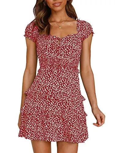 YBENLOVER Freizeit YBENLOVER Blumen Sommerkleid Damen High Waist Minikleid Vintage Strandkleid Freizeitkleid