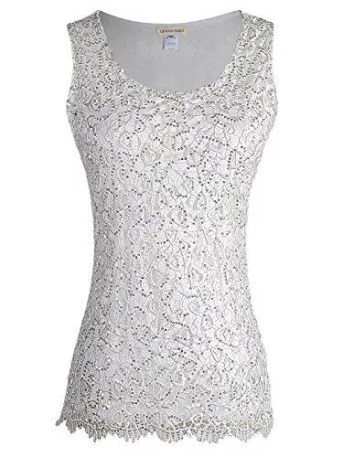 ANNA-KACI Tops ANNA-KACI Damen Frauen Webtes Metallic Stickerei Pailletten verziert Shell Top