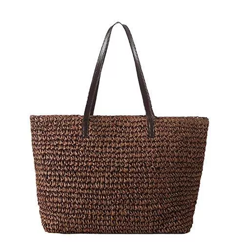 TININNA Taschen & Rucksäcke TININNA Frauen stilvolle einfache Sommer Strandtasche Handgemachte Strohtasche gewebte Reise Umhängetasche Stroh Schultertasche Einkaufstasche