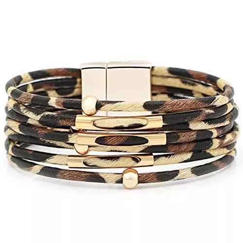 Gleamart Schmuck Gleamart Mehrschichtige Leder Armband Perlen Wrap Manschette Armreif für Frauen Mädchen