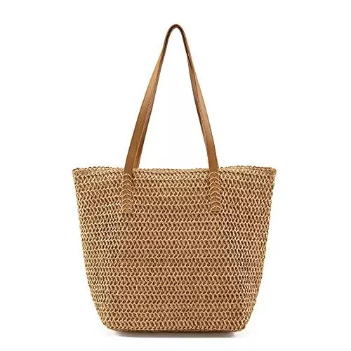 CHIC DIARY Taschen & Rucksäcke CHIC DIARY Mode Strohtasche Damen Schultertasche Sommer Stroh Strandtasche Flechttasche Einkaufstasche mit Reißverschluss