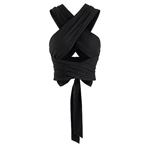 ZAFUL Tops ZAFUL Damen Crop Top Geripptes Neckholder Ärmellos Criss Cross Ruched Lace-up Cami Bandana Top Cropped Tank Top