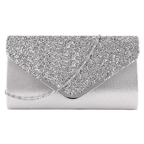Queena Taschen & Rucksäcke Queena Damen Clutch, mit Pailletten besetzt, für Hochzeit, Party, Abschlussball