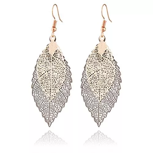 Generic Schmuck Selia elegante sommerliche Trend Ohrringe in Blatt Optik - Feder Feather Statement Ohrstecker in Blattform für Damen lang hängend