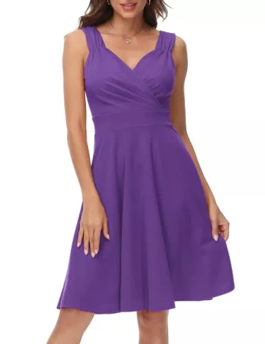 GRACE KARIN Freizeit GRACE KARIN Damen Rockabilly Kleid Knielang Vintage Retro Kleider Faltenrock CL698