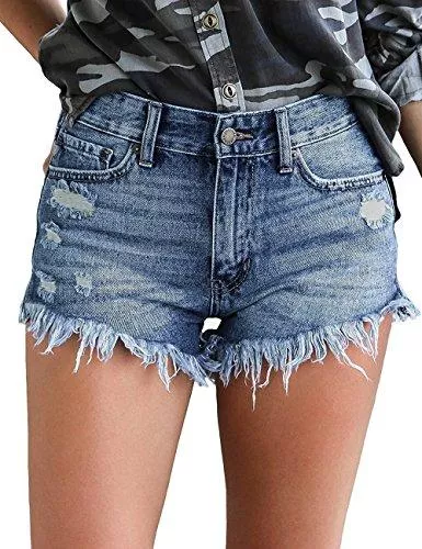 Roskiky Shorts Roskiky Damen Mittlerer Aufstieg Kurze Hose Strecken Zerrissen Roher Saum Denim Kurze Jeans