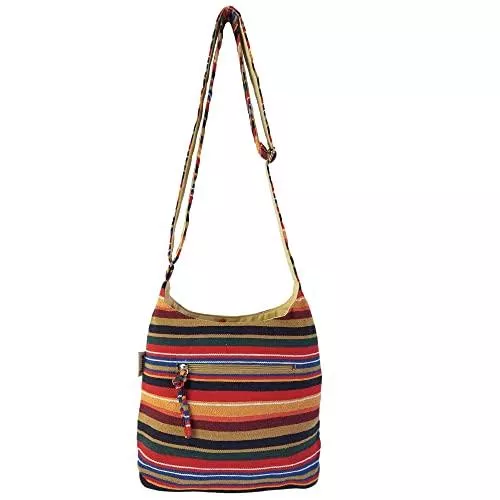 Sunsa Taschen & Rucksäcke Sunsa Damen Umhängetasche. Hobo Tasche aus gewebter Baumwolle mit verstellbare Henkel. Crossbody Schultertasche mit Streifen Design. Geschenkideen für Frauen/Mädchen