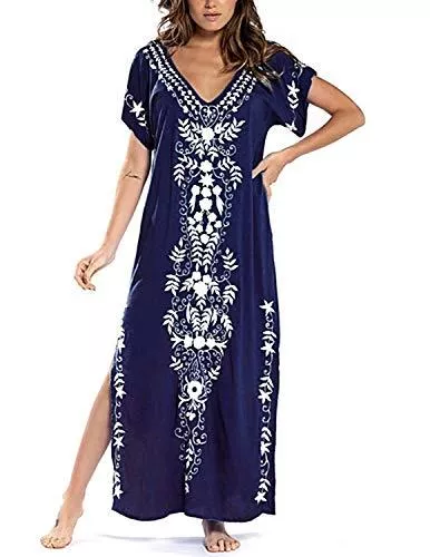 JENJON Freizeit JENJON Damen Strandkleider Baumwolle Maxi Elegante Boho Sommer Lose Kaftan Strand Langes Bikini Cover Ups