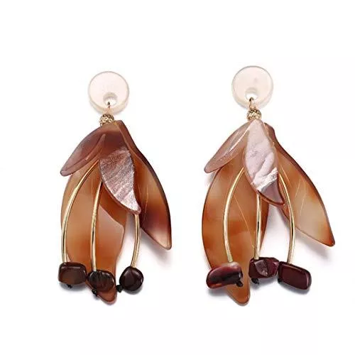 STAR Schmuck STAR Frauen Lange Ohrringe, Acryl-Naturstein-Ohrringe, Blumenförmige Ohrringe, Party, Hochzeits-Accessoires (Grün, Braun),Brown