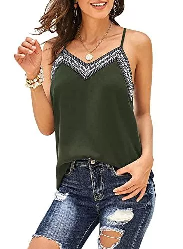 Nilimoph Tops Damen Tank Top Sommer Spaghetti Tops Ärmellose V-Ausschnitt Shirt Casual Verstellbarer Oberteile Tunika Elegant Bluse
