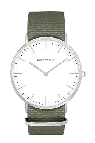 New Trend - Love for Accessories Uhren Armbanduhr Silber Weiss Schlicht für Damen & Herren, Textil- Stoff- Nylon- NATO-Armband oder Edelstahl-Metallarmband Ø 38 MM