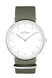 New Trend - Love for Accessories Uhren Armbanduhr Silber Weiss Schlicht für Damen &amp; Herren, Textil- Stoff- Nylon- NATO-Armband oder Edelstahl-Metallarmband Ø 38 MM