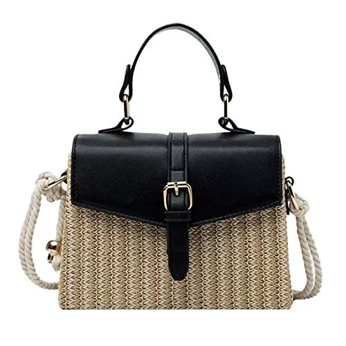 QIANJINGCQ Taschen & Rucksäcke QIANJINGCQ Strohtasche Mode wildes Mädchen gewebte Tasche einfache Textur Messenger kleine quadratische Tasche tragbare Rattantasche Temperament Umhängetasche