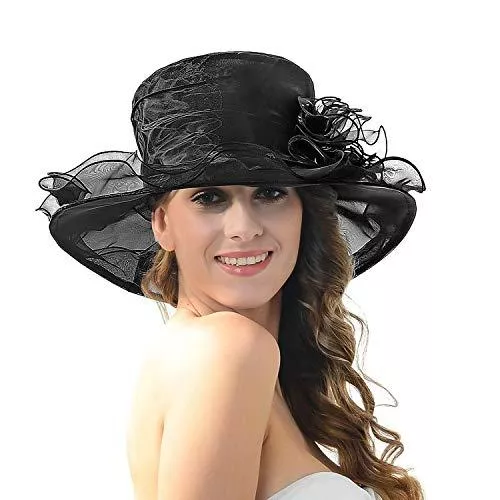 discoball Hüte & Mützen discoball Damenhut Sommer Hut Sonnenschutz Sonnenhüte Sonnenhut Organza Fascinator Hut Kappen Bowler Hut Faltbare mit Blumen Wide Brim Ideal für Sommer Strand Kirche Party Hochzeit 9 Farben