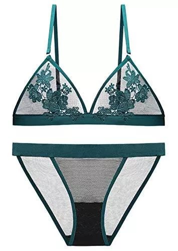 SHEKINI Unterwäsche & Dessous SHEKINI BH Set,Damen Ohne Bügel BH Set Spitze BH und Slip Triangle Bralette Panty Lingerie Unterwäsche Dessous Set mit Hakenverschluss und Verstellbare Träger